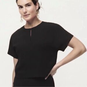 J. CREW 365 Black Crepe Cropped Shirt Split Neckline Office Elegant 10